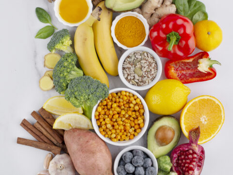 flat lay healthy immunity boosting foods
