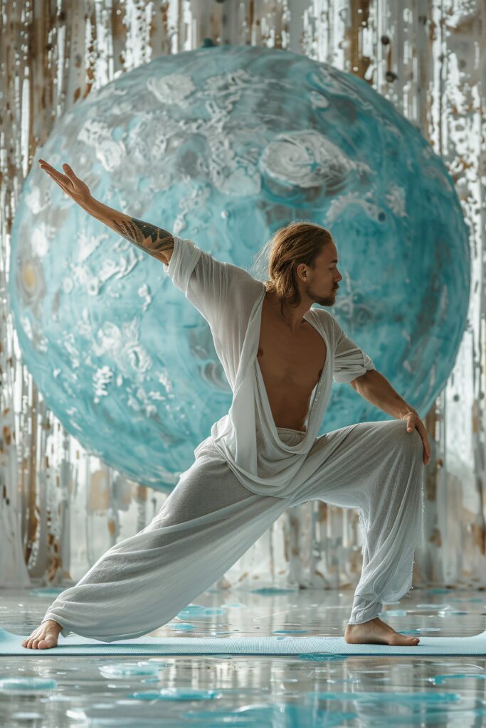 Yoga Eğitimi 3 man fantasy setting practicing yoga mindful meditation